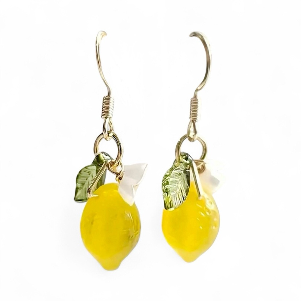 Lemon Drop Earrings with Leaf Accents